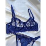 Lumenia Lacivert Brode Sütyen Takım, Kadın Sexy Iç Çamaşırı,bayan Dantel Tül Fantezi Iç Çamaşırı - 90B