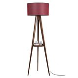 Lumexx Sehbalı Tripod Ceviz Silindir Hasır Bordo Abajurlu Lambader