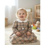 Lumia Laura Baby Kız Bebek Çocuk Ekoseli Fiyonklu Bebe Yaka Elbise - 3 Yaş - Krem - Kırmızı