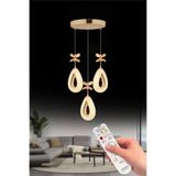 Lumia Lighting Damla Model 3'lü Gold Kumandalı 3 Renk Modu Ledli Kristal Taşlı Modern Salon Mutfak Oturma Odası Led Avize