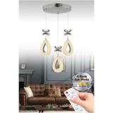 Lumia Lighting Damla Model 3'lü Gümüş Kumandalı 3 Renk Modu Ledli Kristal Taşlı Modern Salon Mutfak Oturma Odası Led Avize