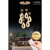 Lumia Lighting Damla Model 6'lı Gold Kumandalı 3 Renk Modu Ledli Kristal Taşlı Modern Salon Mutfak Oturma Odası Led Avize