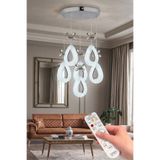 Lumia Lighting Damla Model 6'lI Gümüş Kumandalı 3 Renk Modu Ledli Kristal Taşlı Modern Salon Mutfak Oturma Odası Led Avize