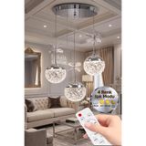 Lumia Lighting Küre Model 3'lü Gümüş Kumandalı 3 Renk Modu Ledli Kristal Taşlı Modern Salon Mutfak Oturma Odası Led Avize