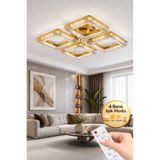 Lumia Lighting Yakamoz Model Gold Kumandalı 4"lü Ledli 3 Renk Modu Kristal Salon Mutfak Yatak Çocuk Odası Avize