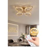 Lumia Lighting Yonca Model Gold Kumandalı 4"lü Ledli 3 Renk Modu Kristal Salon Mutfak Yatak Çocuk Odası Avize