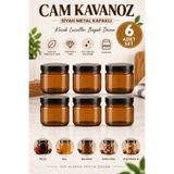 Lumiarte 210 ml Amber Cam Kavanoz 6’lı Set Siyah Metal Kapaklı Mum Mama Baharat Reçel Bal Kavanozu