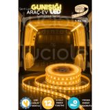 LumiDrive 5m Günışığı 12V LED Şerit – Araç İçi Sıcak Ambiyans Işığı, Kablolu, Kesilebilir,