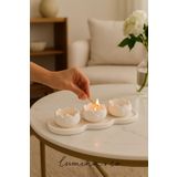 LUMİNA Beyaz 3’lü Lotus Tealight Mumluk Seti – Dekoratif Beton Tasarım - Mumlar Dahil Değildir