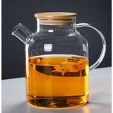 Lumindra 1500 ml Borosilikat Cam Demlik & Sürahi – Bambu Kapaklı - Şeffaf