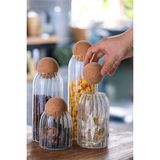 Lumindra 4'lü Top Mantar Kapaklı Cam Kavanoz ve Baharatlık Seti Çizgili Desen (500-700-1000-1250 Ml) - 4 Adet