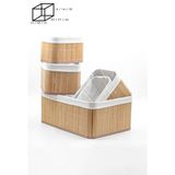 Lumindra 5'li Bambu Sepet Naturel Astarlı Çok Amaçlı Saklama Kutusu - Banyo Kozmetik Mutfak Dolap Organizeri - 001-Renkli