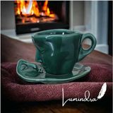 Lumindra Yüz Şekilli Fincan Takımı 100 ml Seramik Fincan Takımı Kahve Fincan Takımı Yeşil