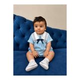 LUMİNO KİDS Bebek Unisex Denizci Yaka Yazlık Tulum Açık Mavi Pamuklu Kısa Kollu Şort Tulum 3-18 Ay