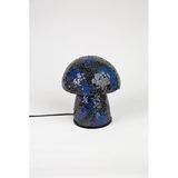 Luminocrafts El Yapımı Cam Mozaik Lamba, Mantar Gece Lambası, Yoga Meditasyon Işığı, Bali El Yapımı Dekoratif Lamba, Mushroom Lamp (Blue&Black)
