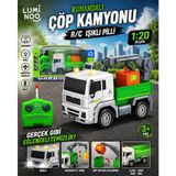 Luminoo Kumandalı Çöp Kamyonu R/c 1:20 Işıklı Pilli Hareketli Vinçli Çöp Taşıma Oyuncağı - Yeşil