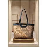 Luminos Butik Deri Üst Parçalı Camel Hasır Çanta 37x44 CNT1151