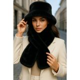 Luminos Butik İthal Siyah Peluş Şapka Ve Atkı Seti - Premium Yumuşak, Sıcak Tutan Kış Aksesuarları Set01-1