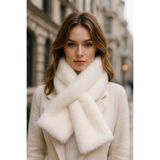 Luminos Butik İthal Yumuşak Beyaz Peluş Kadın Premium Atkı Boyunluk - Şık Ve Sıcak Tutacak Örgü Tasarım Byn01-1