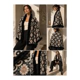 Luminos Butik Kadın Siyah Vintage Çiçek Desenli Dokuma Panço PNC14