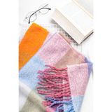 Luminos Butik Pembe Kare Desenli Püsküllü Kalın Sıcak Tutan Şık Kışlık Atkı Sal1292