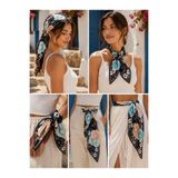 Luminos Butik Siyah Çiçek Desenli Pliseli Kare Fular FLR2009-1