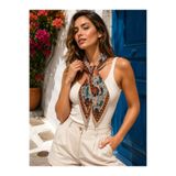 Luminos Butik Vizon Çiçek Desenli Pliseli Kare Fular FLR2008-1
