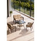 Lumis Garden Neva Rattan Bahçe Oturma Takımı 2+1+1 + Masa - Kahverengi