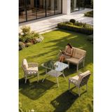 Lumis Garden Neva Rattan Bahçe Oturma Takımı 2+1+1 + Masa - Krem