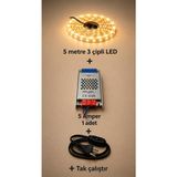 Lumixa Enerji Mutfak Dolabı Tezgah Üstü ve Ev Dekarasyon Için 5 Metre Şerit LED Işık Trafo Anahtarlı Tak Çalıştır Kablo - 3000K - Gün Işığı - 1 ADET ARAPUARLI KABLO+ TRAFO(5 AMPER)