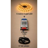 LUMIXA ENERJİ Mutfak Dolabı Tezgah Üstü Ve Ev Dekarasyon Için 5 Metre Şerit Led Işık Trafo Anahtarlı Tak Çalıştır Kablo Amber Renk