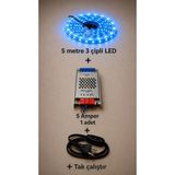 Lumixa Enerji Mutfak Dolabı Tezgah Üstü ve Ev Dekarasyon Için 5 Metre Şerit LED Işık Trafo Anahtarlı Tak Çalıştır Kablo - Mavi - 1 ADET ARAPUARLI KABLO+ TRAFO(5 AMPER)