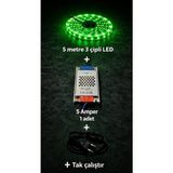 Lumixa Enerji Mutfak Dolabı Tezgah Üstü ve Ev Dekarasyon Için 5 Metre Şerit LED Işık Trafo Anahtarlı Tak Çalıştır Kablo - Yeşil - 1 ADET ARAPUARLI KABLO+ TRAFO(5 AMPER)