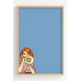 Lumiyo Çerçeveli Retro Kadın Figürlü Mavi Pop Art Poster - Dekoratif Duvar Sanatı