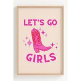 Lumiyo Let's Go Girls Pembe Kovboy Çizmesi Tasarımlı Dekoratif Çerçeveli Poster