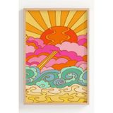 Lumiyo Renkli Retro Güneş ve Deniz Temalı Çerçeveli Modern Poster