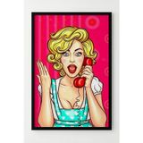 Lumiyo Retro Tarz Renkli Telefonlu Kadın Çerçeveli Poster - Pop Art Duvar Dekoru