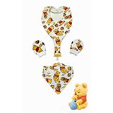 Lumos Trade Bebek Winnie the Pooh Desenli Fular Mama Önlüğü Eldiven ve Emzik Tutucu Önlük Set