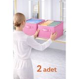 Lumtex Home Textile 2adet PEMBE DESENLİ -Dolap içi Düzenleyici,Raf Düzenleyici,Katlanabilir Kıyafet Saklama Kutusu
