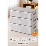 Lumtex Home Textile 3 Adet Çizgili Baza Tipi Hurc - Baza Altı Büyük Boy Saklama hurcu 65 X 45 X 22 Cm