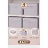 Lumtex Home Textile 4 Adet-KAPAKLI Gri Dolap İçi Çamaşır Oyuncak Düzenleyici Katlanır Kapaklı Saklama Kutusu30x30x30cm