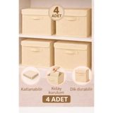 Lumtex Home Textile 4 Adet-KAPAKLI Krem Dolap İçi Çamaşır Oyuncak Düzenleyici Katlanır Kapaklı Saklama Kutusu30x30x30cm