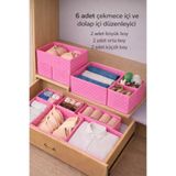 Lumtex Home Textile 6'lı PEMBE Desenli - Çekmece İçi Düzenleyici Organizer Set - Çok Amaçlı Dolap İçi Kutu Seti