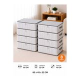 Lumtex Home Textile 8 Adet Çizgili Baza Tipi Hurc - Baza Altı Büyük Boy Saklama hurcu 65 X 45 X 22 Cm