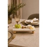 Luna Ahşap Ahşap Top Ayaklı Çimstone Mermer Sunumluk Ve Dekoratif Stand , Banyo & Mutfak Organizeri 30x15 cm