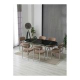 Luna Arya Lak Panel Yemek Masası Takımı / 6 Kişilik Mdf Masa & Polo Sandalye Takımı