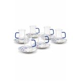 Luna Blue Cam Çay Bardak Seti, 6'lı, 180ml, Mavi Saplı, Porselen Tabak ile Birlikte 6 KİŞİLİK