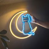 Luna Cat Neon Metal Duvar Sanatı, Neon Luna Kedi Tabelası, Ev için Led Kedi Dekoru, Metal Dekorda Neon Duvar Şeritleri, Çocuk Odası Dekorasyonu, Kedi Sever Hediyesi (Uzaktan Kumandasız)
