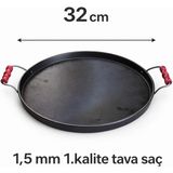 Luna Çeyiz Hediyelik 32 cm Kenarlı Kavurma Sacı – Geleneksel Et Sacı-Tahta Kulplu Kara Sac Tava - Siyah - 32 CM - 37 CM - 42 CM - 47 CM