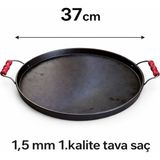 Luna Çeyiz Hediyelik 37 cm Kenarlı Kavurma Sacı – Geleneksel Et Sacı-Tava Saç-Tahta Kulplu Kara Sac Tava - Siyah - 32 CM - 37 CM - 42 CM - 47 CM